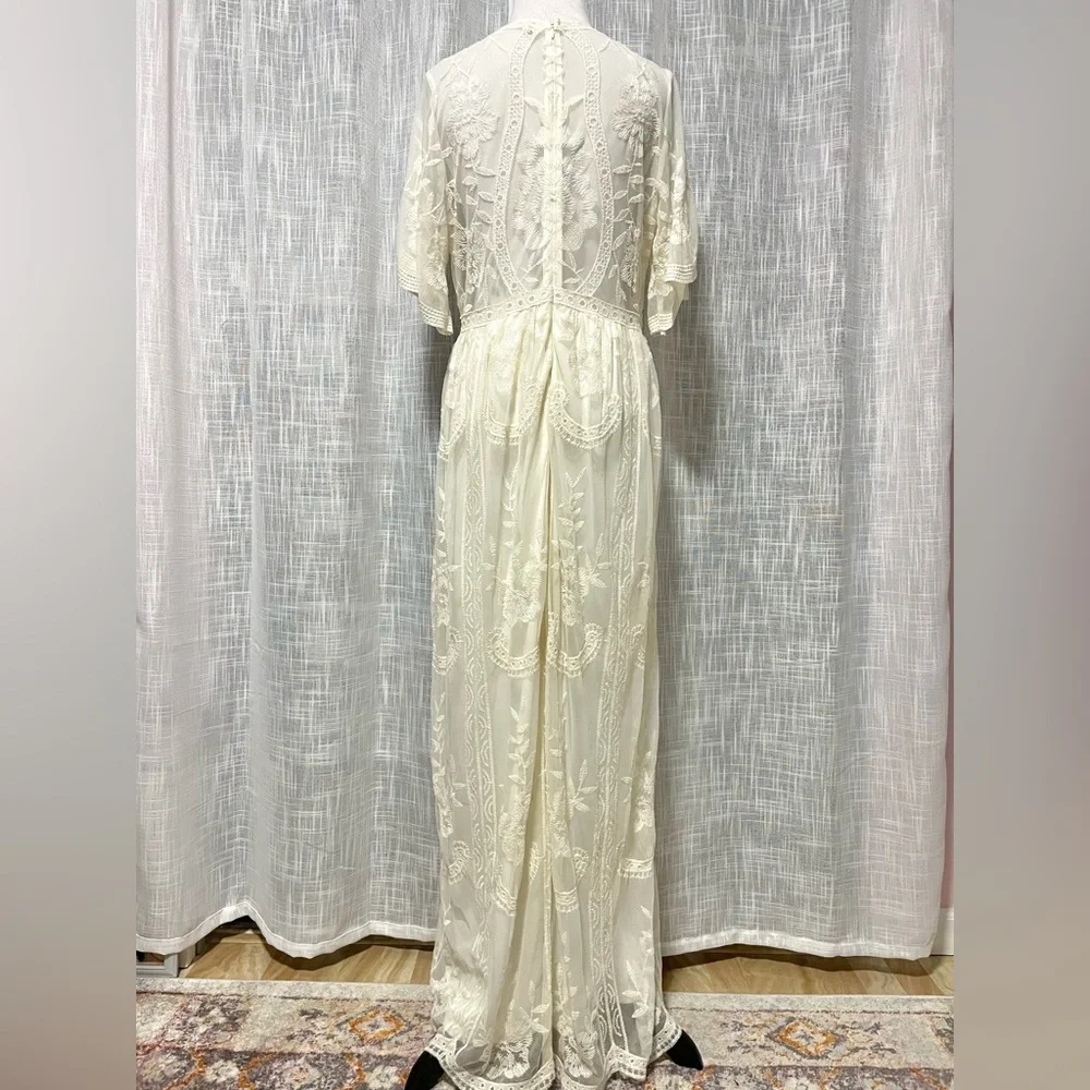 PinkBlush Cream Lace Mesh Overlay Maternity Maxi Dress Women's XL - Picture 3 of 16